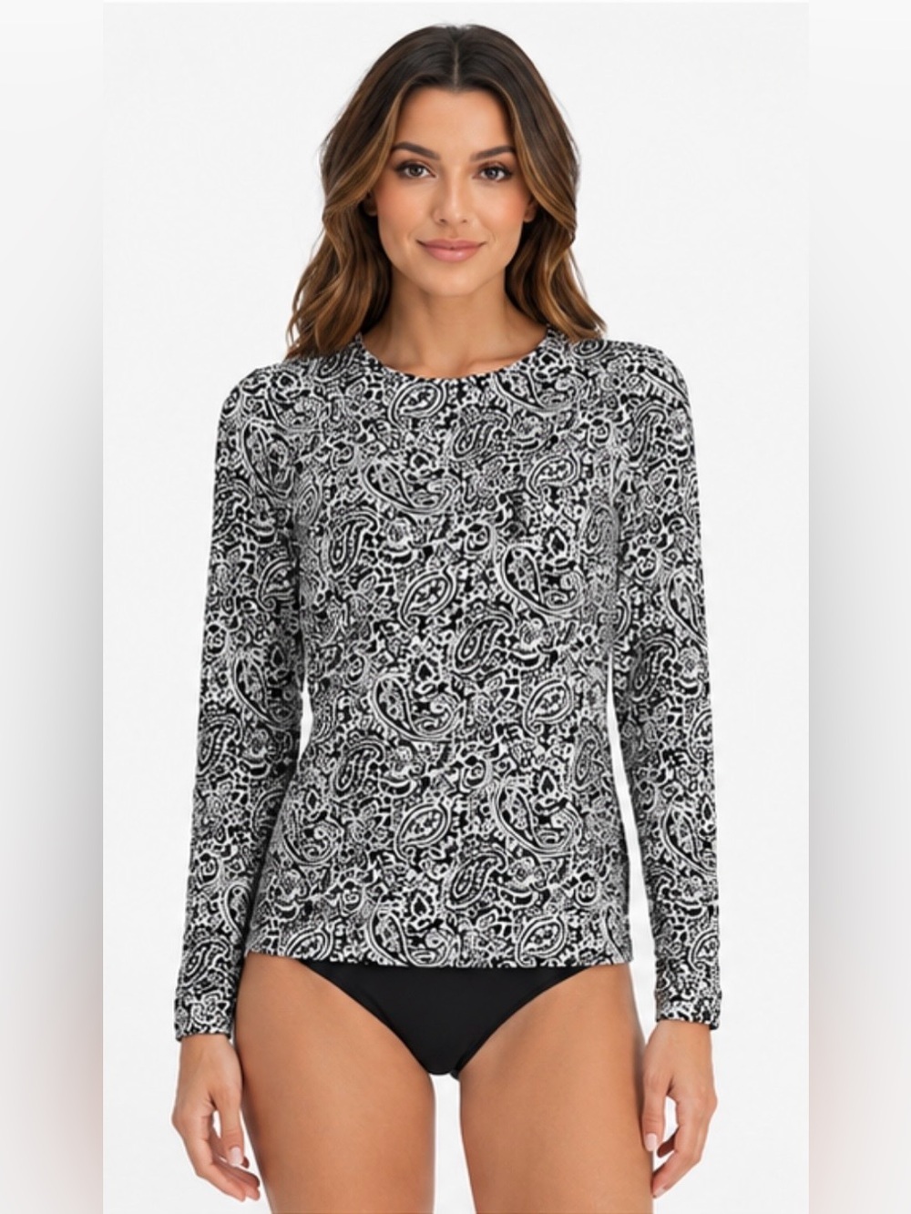 LANDSEND Women's Plus SunShade UPF 50 Long Sleeve Relaxed Rash Guard Swim Tee